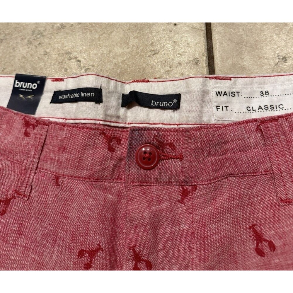 Bruno New York Shorts Men 38 Red Washable LInen Blend Lobster AOP Casual NEW 10" - Picture 4 of 8